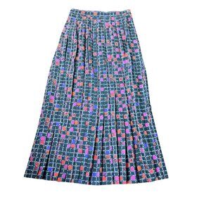 vtg Jaeger Womens Pleated‎ Wool Skirt Size 8 Black pink purple Geometric Pattern